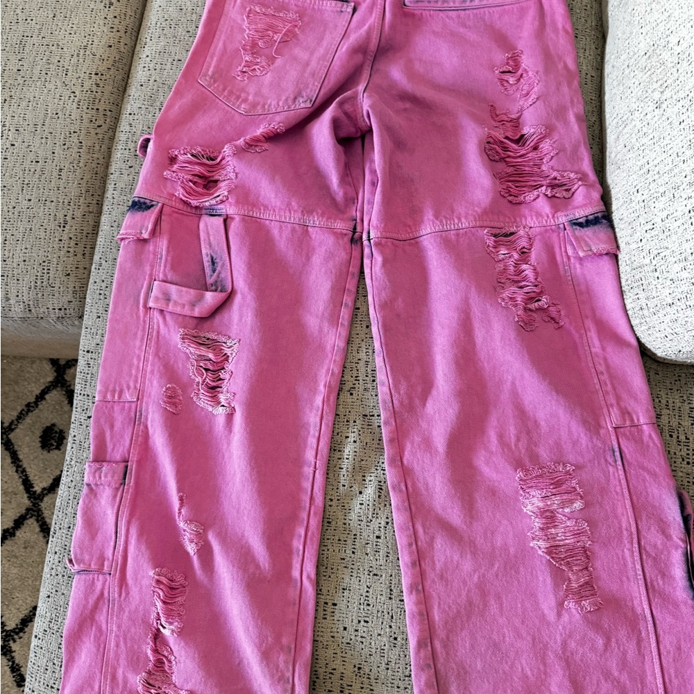 GCDS Distressed Pink Cargo Pants